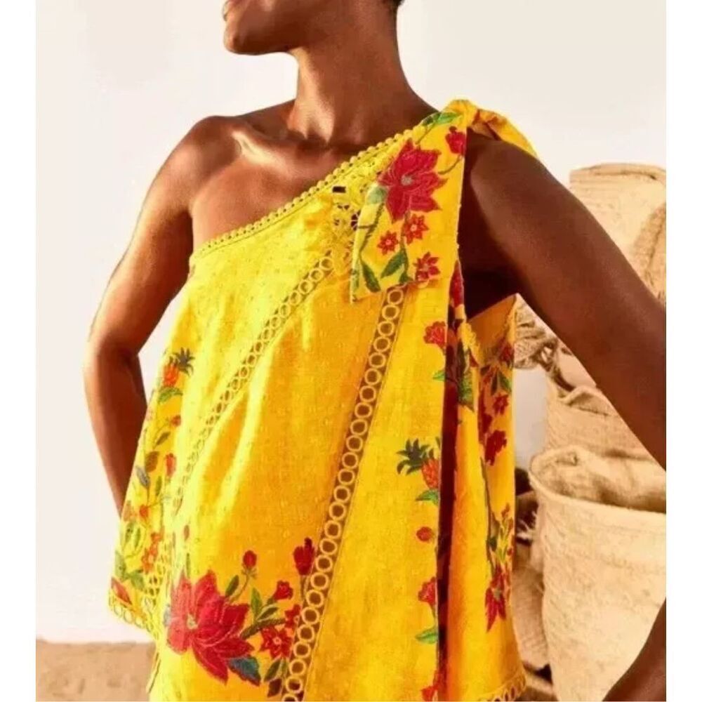 FARM Rio Yellow Floral One-Shoulder Blouse